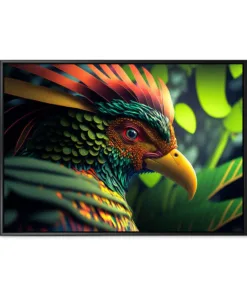 Colored abstract bird of paradise on a black background. Image c