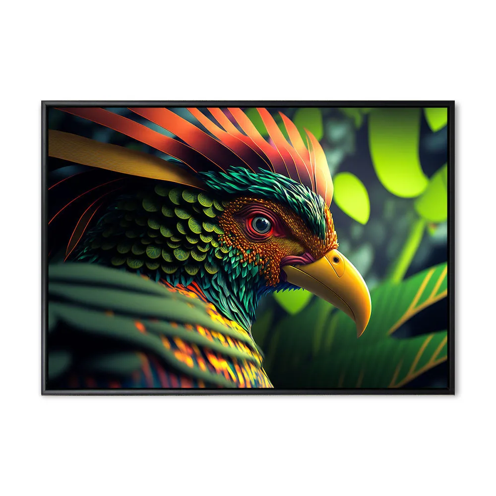 Colored abstract bird of paradise on a black background. Image c Colored abstract bird of paradise on a black background. Image c