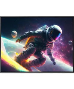 Vivid colorful illustrations of astronauts in space surfing on s