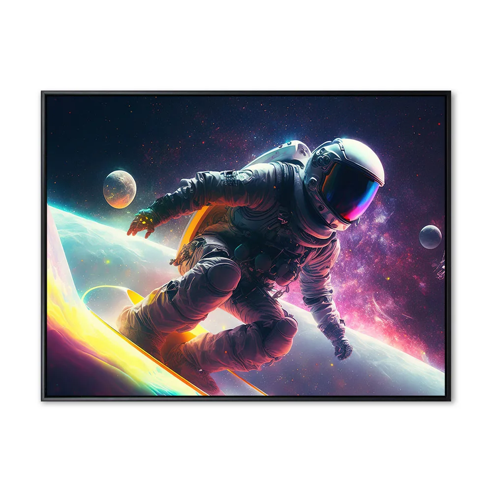 Vivid colorful illustrations of astronauts in space surfing on s Vivid colorful illustrations of astronauts in space surfing on s