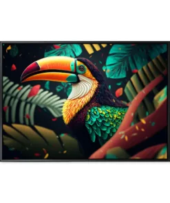 Colored abstract bird of paradise on a black background. Image c