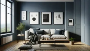 Indretning med sorte rammer i stuen