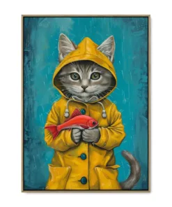 Galleri lærredsprint Raincoat Catitude Ege svæveramme