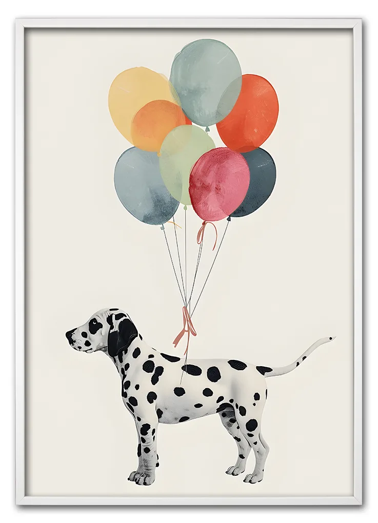 Dalmatian with Balloons Hvid