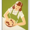 Woman cooking, vintage character illustration. Remixed by rawpi