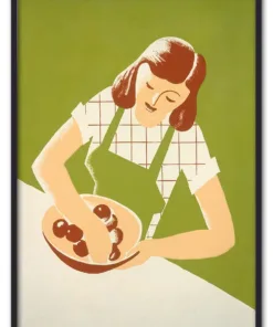 Woman cooking, vintage character illustration. Remixed by rawpi