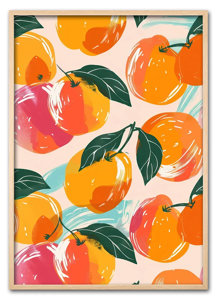 Peach pattern with different colors fruit plant food.