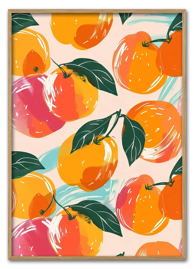 Peach pattern with different colors fruit plant food.