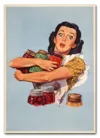 Woman holding jam jars, vintage illustration by Dick Williams. R