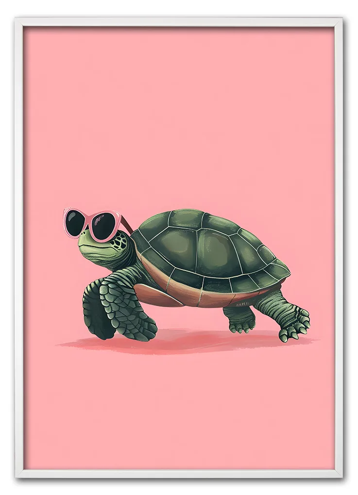 Turtle on Pink Hvid