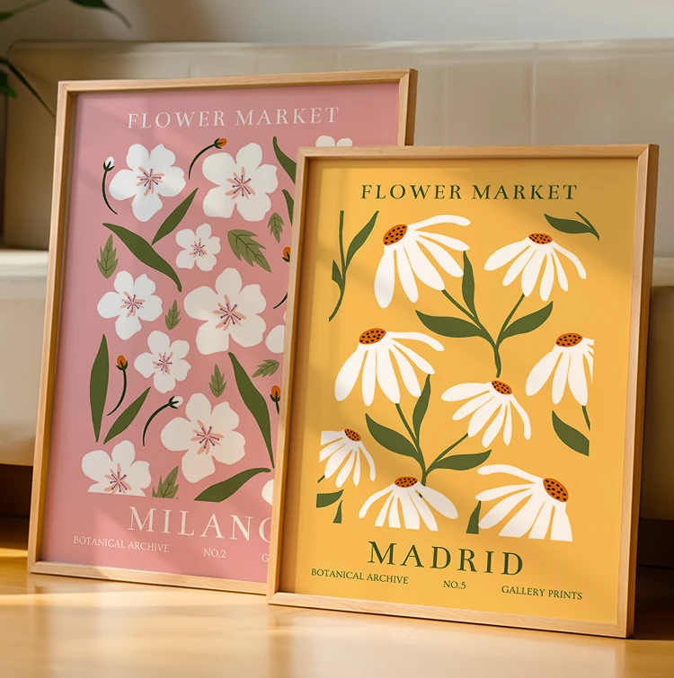 To plakater med flotte blomster