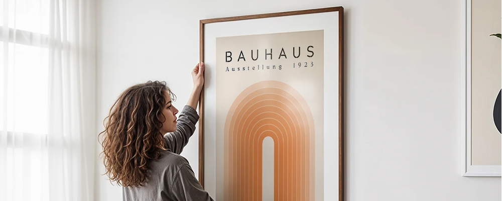 Kvinder der hænger plakat op i hjemmet