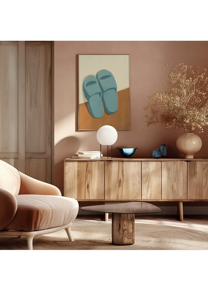 Blue Slippers On A Brown And Beige Background_Int1