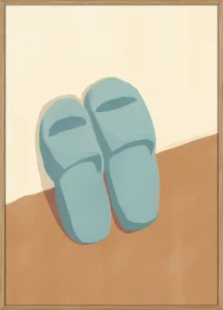 Blue Slippers On A Brown And Beige Background