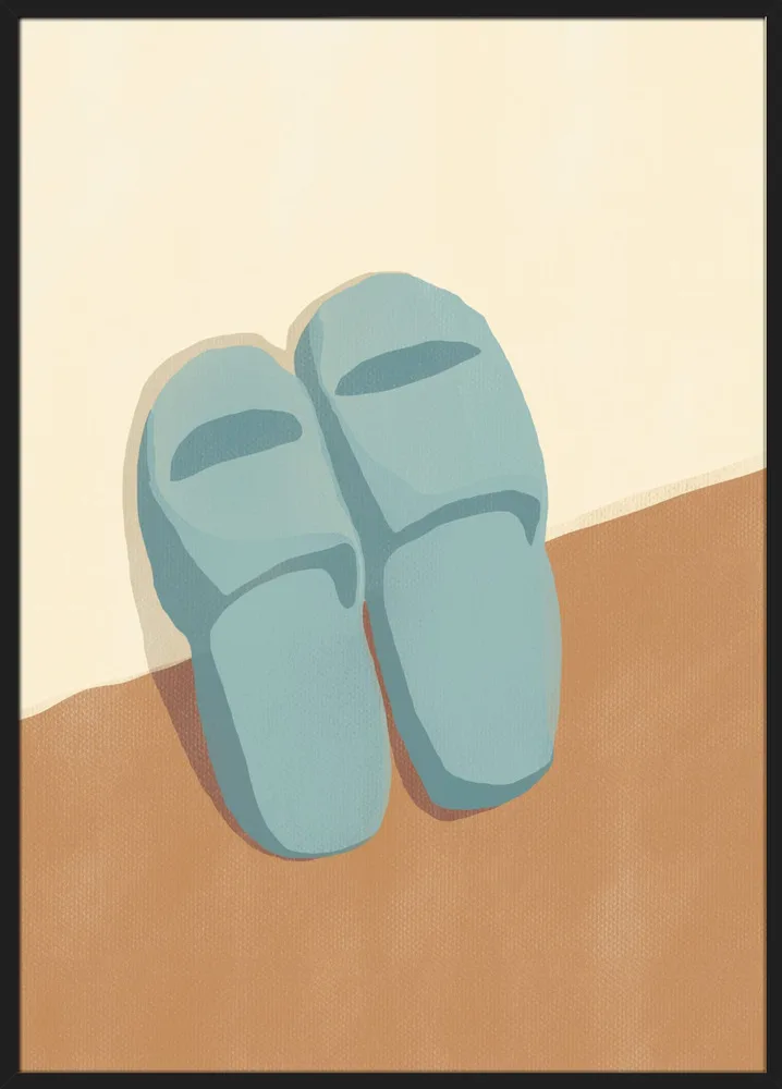 Blue Slippers On A Brown And Beige Background_Sort