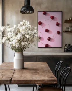 Alternative view of Cherries on pink background