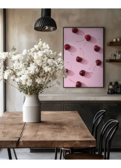 Alternative view of Cherries on pink background