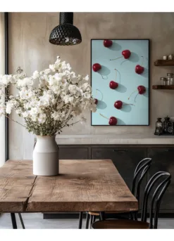 Alternative view of Cherries on turquoise background