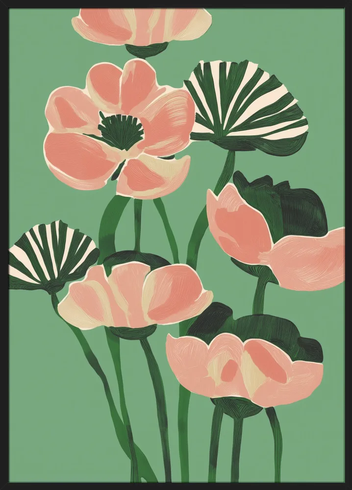 Coral Poppies On Green_Sort