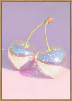 Disco Ball Cherries on Pastel Background