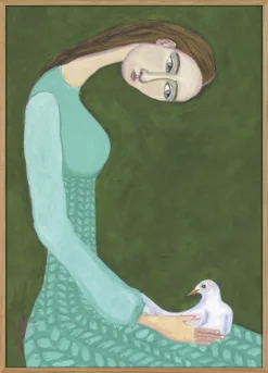 Lady sitting with white dove bird woman