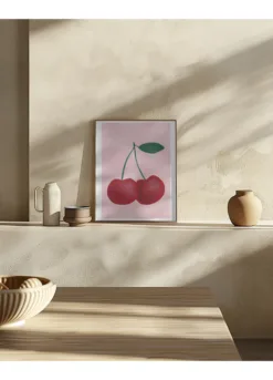 Alternative view of Red Cherries with a Green Leaf