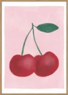 Red Cherries with a Green Leaf